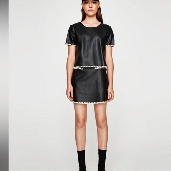 ZARA Black Vegan Leather Skirt Size Small - Picture 10 of 12